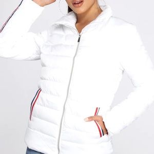 Windsor Winter White Puffer Jacket Coat Striped